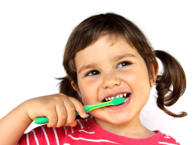small girl brushing her teeth